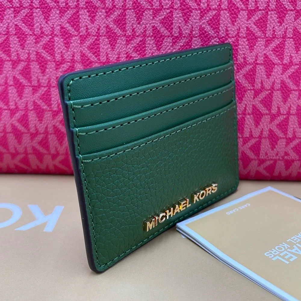 MICHAEL KORS Large Pebbled Leather Card Holder Case Fern Green  NWT